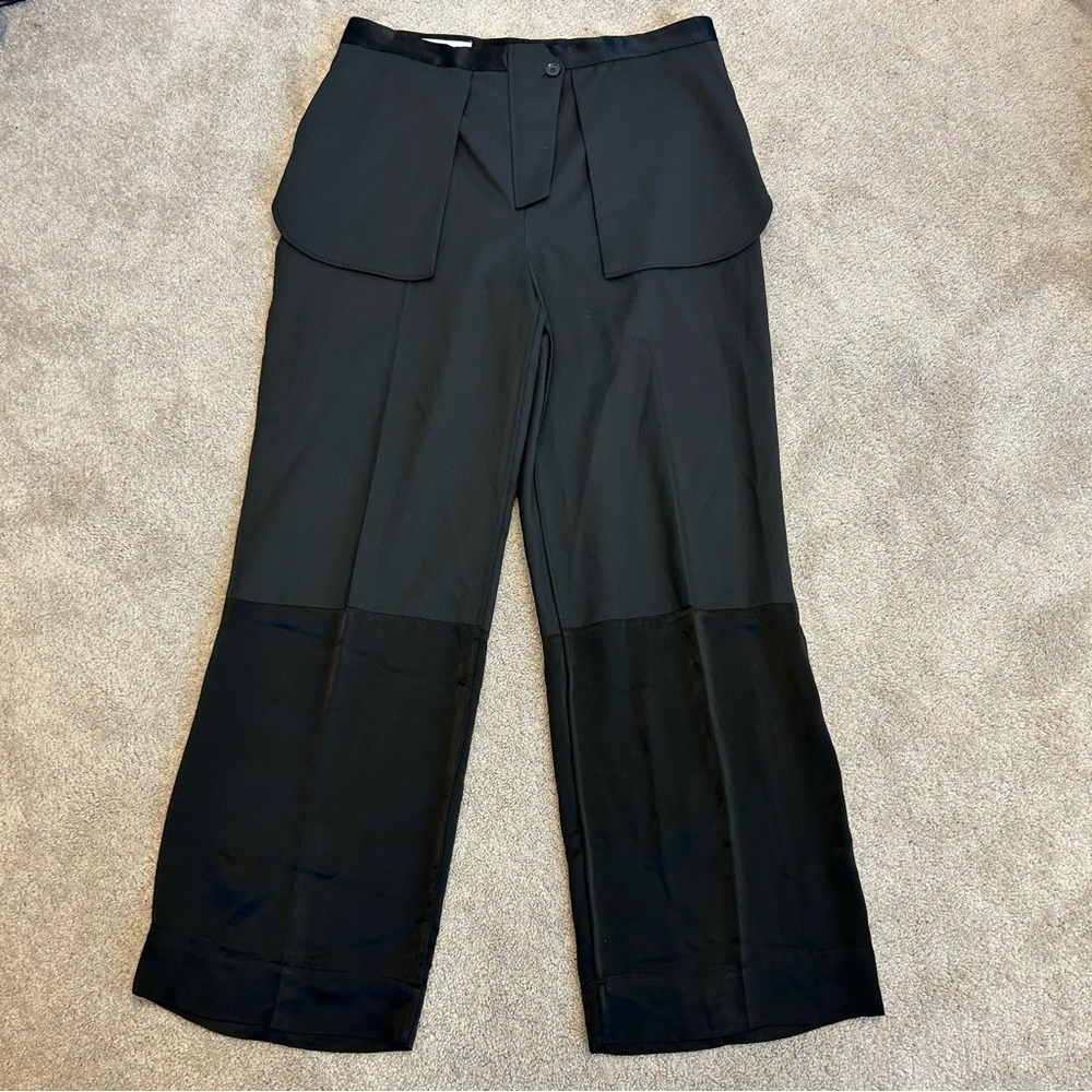 Zara Inside Out Tailored Trouser Dress Pants High Waisted Straight Leg Black XL